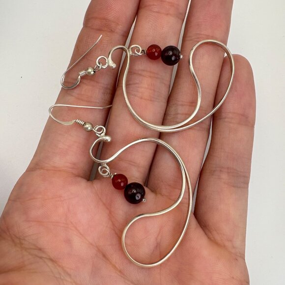 Sterling Silver 925 Red & Black Crystal Freeform Dangle Earrings 2.5" Length - Picture 7 of 9